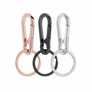 NEW 3-Pack Metal Key Chain Ring Clip Holder Silver, Rose Gold & Black